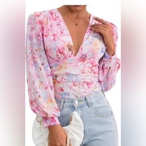 Women’s leotard Floral Bodysuit Top, Size M, NWOT